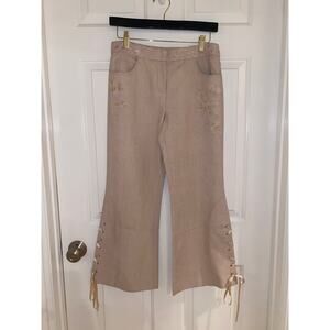 Moiselle Pants Pink/Blush Lace Embellished Flare Crop Tie Details Size US 4